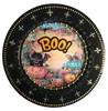 CHARGER PLATE BLACK PLASTIC ROUND Halloweens DECOUPAGED Upcycled Repurposed Wall Art or Shelf Sitter BOO Holiday Home Decor Gift - JAMsCraftCloset