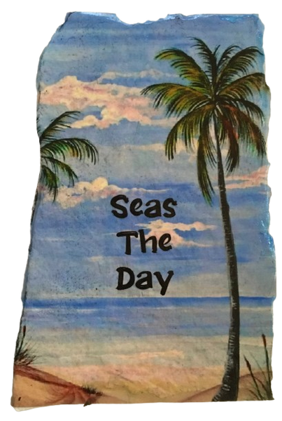 Antique West Virginia Roof Decoupaged SEAS THE DAY Beach Theme Handmade Wall Art Unique Beach Lake House Gift - JAMsCraftCloset