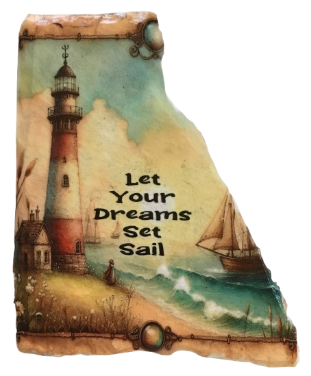 Antique West Virginia Roof Decoupaged LET YOUR DREAMS SAIL Beach Theme Handmade Wall Art Unique Beach Lake House Gift - JAMsCraftCloset
