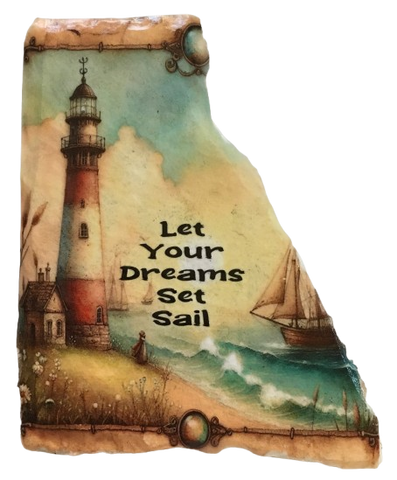 Antique West Virginia Roof Decoupaged LET YOUR DREAMS SAIL Beach Theme Handmade Wall Art Unique Beach Lake House Gift - JAMsCraftCloset
