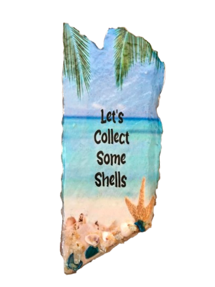 Antique West Virginia Roof Decoupaged LETS COLLECT SOME SHELLS Beach Theme 3-D Embellishments Shells and Sand Handmade Wall Art Unique Beach Lake House Gift- JAMsCraftCloset