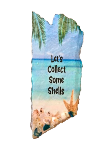 Antique West Virginia Roof Decoupaged LETS COLLECT SOME SHELLS Beach Theme 3-D Embellishments Shells and Sand Handmade Wall Art Unique Beach Lake House Gift- JAMsCraftCloset