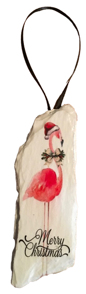 Antique West Virginia Roof Decoupaged Christmas Ornament - Flamingo Merry Christmas - Handmade Holiday Tree Decor Unique Beach Lake House Gift - JAMsCraftCloset