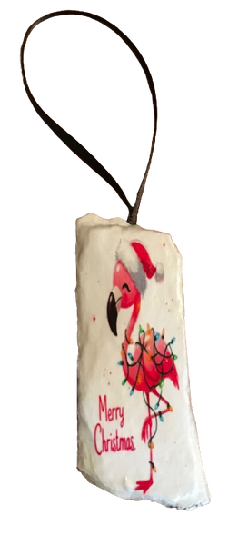 Antique West Virginia Roof Decoupaged Christmas Ornament - Flamingo With Lights Merry Christmas - Handmade Holiday Tree Decor Unique Beach Lake House Gift - JAMsCraftCloset