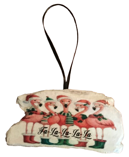 Antique West Virginia Roof Decoupaged Christmas Ornament - 5 Flamingos Fa La La La La - Handmade Holiday Tree Decor Unique Beach Lake House Gift - JAMsCraftCloset