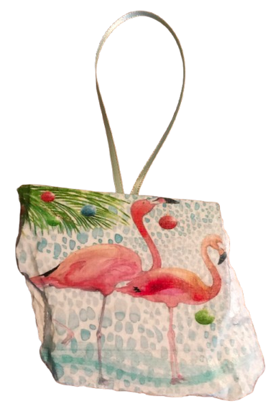 Antique West Virginia Roof Decoupaged Christmas Ornament - 2 Flamingo in Water - Handmade Holiday Tree Decor Unique Beach Lake House Gift - JAMsCraftCloset