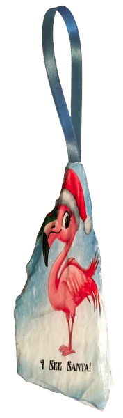 Antique West Virginia Roof Decoupaged Christmas Ornament - Flamingo I See Santa - Handmade Holiday Tree Decor Unique Beach Lake House Gift - JAMsCraftCloset