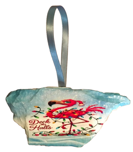 Antique West Virginia Roof Decoupaged Christmas Ornament - Flamingo Deck The Halls - Handmade Holiday Tree Decor Unique Beach Lake House Gift - JAMsCraftCloset