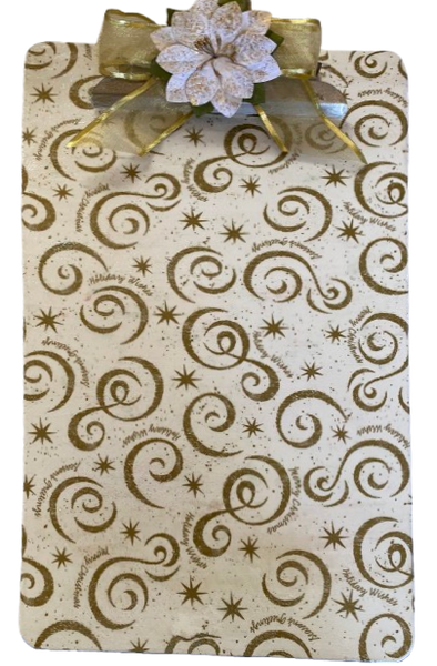 Clipboard Legal Size Vintage Upcycled Handcrafted Christmas Design CHRISTMAS GOLD SWIRLS AND SAYINGS Design Gift Idea Unique {{ JAMsCraftCloset }}