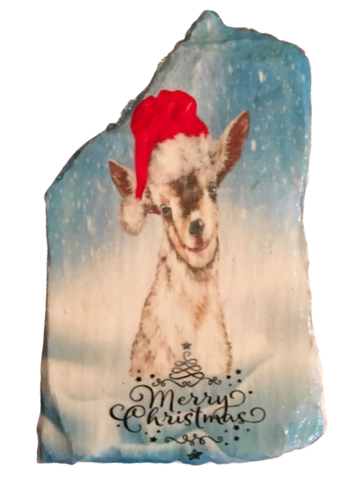 Antique West Virginia Roof Decoupaged GOAT MERRY CHRISTMAS Handmade Wall Art Unique Holiday Decoration Country Farmhouse Decor Gift - JAMsCraftCloset