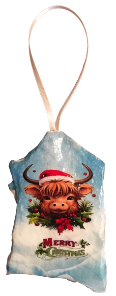 Antique West Virginia Roof Decoupaged Christmas Ornament - HIGHLAND COW MERRY CHRISTMAS - Handmade Holiday Tree Decor Unique Country Farmhouse House Decor Gift - JAMsCraftCloset