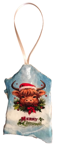 Antique West Virginia Roof Decoupaged Christmas Ornament - HIGHLAND COW MERRY CHRISTMAS - Handmade Holiday Tree Decor Unique Country Farmhouse House Decor Gift - JAMsCraftCloset