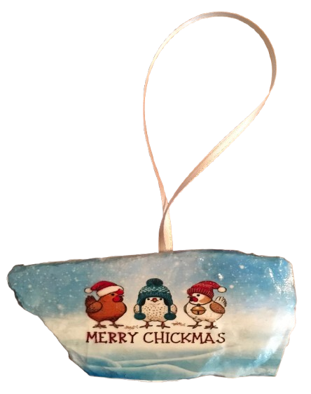 Antique West Virginia Roof Decoupaged Christmas Ornament - 3 CHICKENS MERRY CHRISTMAS- Handmade Holiday Tree Decor Unique Country Farmhouse House Decor Gift - JAMsCraftCloset