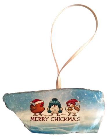 Antique West Virginia Roof Decoupaged Christmas Ornament - 3 CHICKENS MERRY CHRISTMAS- Handmade Holiday Tree Decor Unique Country Farmhouse House Decor Gift - JAMsCraftCloset