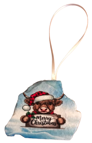 Antique West Virginia Roof Decoupaged Christmas Ornament - HIGHLAND COW MERRY CHRISTMAS 2 - Handmade Holiday Tree Decor Unique Country Farmhouse House Decor Gift