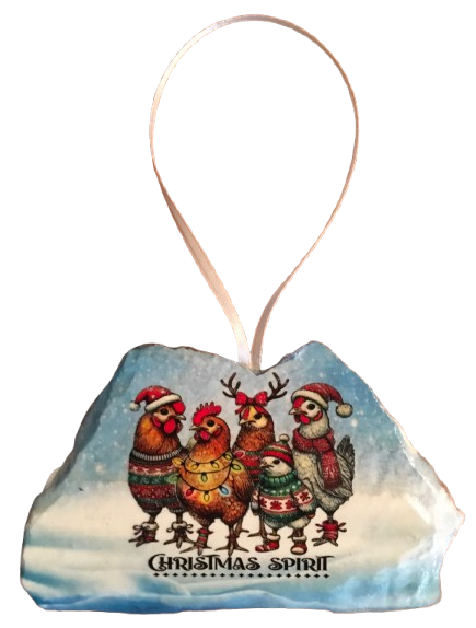Antique West Virginia Roof Decoupaged Christmas Ornament - 5 CHICKENS CHRISTMAS SPIRIT - Handmade Holiday Tree Decor Unique Country Farmhouse House Decor Gift - JAMsCraftCloset