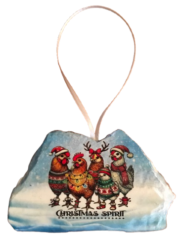 Antique West Virginia Roof Decoupaged Christmas Ornament - 5 CHICKENS CHRISTMAS SPIRIT - Handmade Holiday Tree Decor Unique Country Farmhouse House Decor Gift - JAMsCraftCloset