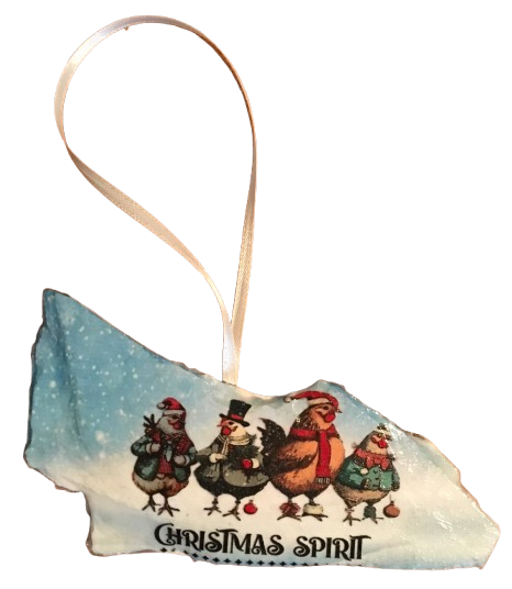 Antique West Virginia Roof Decoupaged Christmas Ornament - 4 CHICKENS CHRISTMAS SPIRIT - Handmade Holiday Tree Decor Unique Country Farmhouse House Decor Gift - JAMsCraftCloset