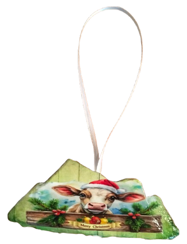 Antique West Virginia Roof Decoupaged Christmas Ornament - COW MERRY CHRISTMAS- Handmade Holiday Tree Decor Unique Country Farmhouse House Decor Gift - JAMsCraftCloset