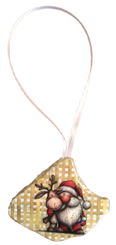 Antique West Virginia Roof Decoupaged Christmas Ornament - SANTA WITH DEER - Handmade Holiday Tree Decor Unique Country Farmhouse House Decor Gift - JAMsCraftCloset