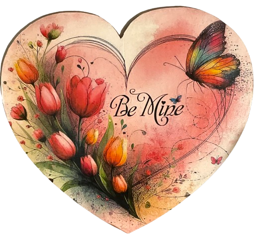 Heart Large Wooden Decoupaged Farmhouse Country Wall Art BE MINE - TULIPS and BUTTERFLY Handmade Valentine Gift Idea Crafters Delight {{ JAMsCraftCloset }}