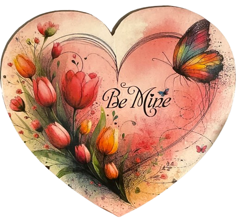 Heart Large Wooden Decoupaged Farmhouse Country Wall Art BE MINE - TULIPS and BUTTERFLY Handmade Valentine Gift Idea Crafters Delight {{ JAMsCraftCloset }}