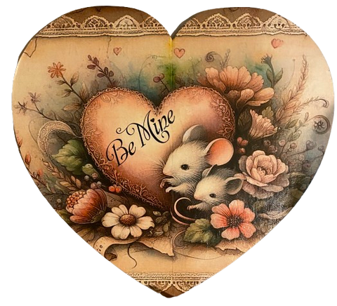 Heart Large Wooden Decoupaged Farmhouse Country Wall Art BE MINE - MICE AND FLORAL Handmade Valentine Gift Idea Crafters Delight {{ JAMsCraftCloset }}
