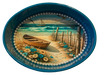 SMALL METAL AQUA OVAL CAKE PAN Beach Coastal Home Decor BOAT FENCE AQUA BLUE WHITE FLOWERS Wall Art Shelf Sitter DECOUPAGE Handmade Gift Idea {{ JAMsCraftCloset }}