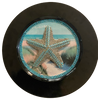 PLATE CHARGER BLACK PLASTIC ROUND DECOUPAGED Upcycled Repurposed Wall Art or Shelf Sitter BEJEWELED STARFISH Beach Coastal Home Decor Gift - JAMsCraftCloset