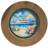 PLATE CHARGER LIGHT BROWN WOOD GRAIN PLASTIC ROUND DECOUPAGED Upcycled Repurposed Wall Art or Shelf Sitter KIND OF PEACE SALTWATER BRINGS Beach Coastal Home Decor Gift - JAMsCraftCloset