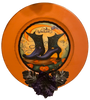 PLATE CHARGER ORANGE PLASTIC ROUND DECOUPAGED Upcycled Repurposed Wall Art or Shelf Sitter WICKED - WITCH'S BOOTS Halloween Decor Home Decor Gift {{ JAMsCraftCloset }}