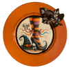 PLATE CHARGER ORANGE PLASTIC ROUND DECOUPAGED Upcycled Repurposed Wall Art or Shelf Sitter WITCH'S LEGS HAT Halloween Decor Home Decor Gift {{ JAMsCraftCloset }}