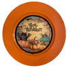 PLATE CHARGER ORANGE PLASTIC ROUND DECOUPAGED Upcycled Repurposed Wall Art or Shelf Sitter HAPPY HALLOWEEN PUMPKINS BAT MOUSE Halloween Decor Home Decor Gift {{ JAMsCraftCloset }}