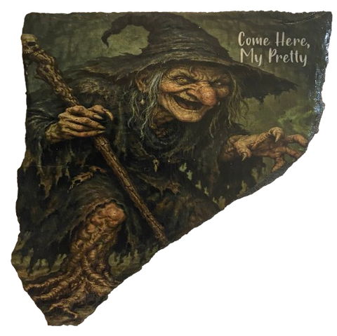 Antique West Virginia Roof Slate Decoupaged 8 Come Here My Pretty - Witch Handmade Wall Art Unique Halloween Holiday Decoration Home Decor Gift {{ JAMsCraftCloset }}