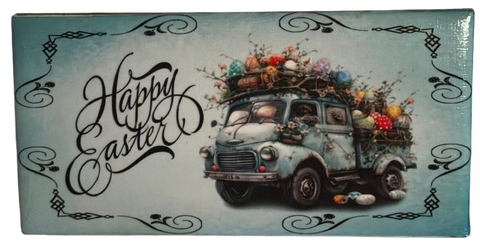 CERAMIC TILE Wall Art Shelf EASTER TRUCK FILLED WITH EGGS Decoupage Cottage Chic Country Farmhouse Home Holiday Decor Handmade Gift Idea - JAMsCraftCloset