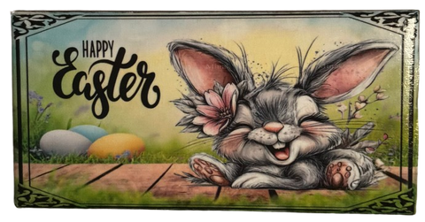 CERAMIC TILE Wall Art Shelf EASTER BUNNY LAUGHING Decoupage Cottage Chic Country Farmhouse Home Holiday Decor Handmade Gift Idea - JAMsCraftCloset