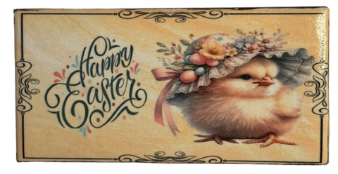 CERAMIC TILE Wall Art Shelf EASTER CHICK WITH BONNET Decoupage Cottage Chic Country Farmhouse Home Holiday Decor Handmade Gift Idea - JAMsCraftCloset