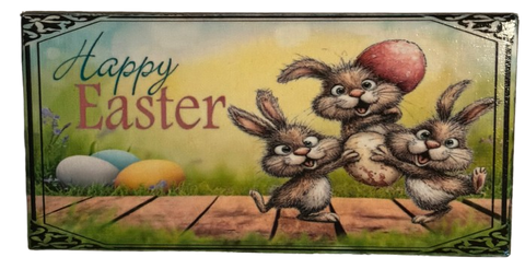 CERAMIC TILE Wall Art Shelf 3 EASTER BUNNIES DANCING Decoupage Cottage Chic Country Farmhouse Home Holiday Decor Handmade Gift Idea &nbsp;- JAMsCraftCloset