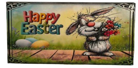 CERAMIC TILE Wall Art Shelf EASTER BUNNY WITH FLOWERS Decoupage Cottage Chic Country Farmhouse Home Holiday Decor Handmade Gift Idea - JAMsCraftCloset