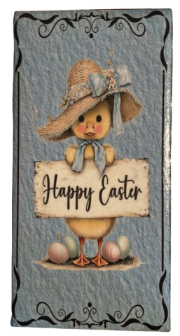 CERAMIC TILE Wall Art Shelf EASTER CHICK WITH BONNET and SIGN Decoupage Cottage Chic Country Farmhouse Home Holiday Decor Handmade Gift Idea - JAMsCraftCloset