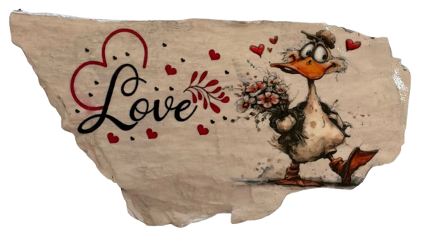 Antique West Virginia Roof Decoupaged LOVE - DUCK WITH FLOWERS - Valentine/Love Theme Handmade Wall Art Unique Home Decor Gift- JAMsCraftCloset
