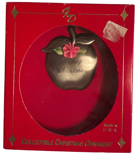 Teacher Vintage Metal Gloria Duchin Apple HAPPY CHRISTMAS Engraved With Floral Embellishment Gift Idea Unique &nbsp;- JAMsCraftCloset