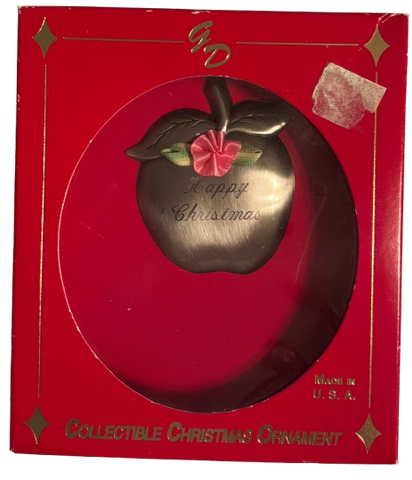 Teacher Vintage Metal Gloria Duchin Apple HAPPY CHRISTMAS Engraved With Floral Embellishment Gift Idea Unique &nbsp;- JAMsCraftCloset