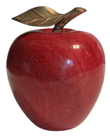 Apple Red Marble or Some Type of Heavy Rock With Metal Leaf and Stem Vintage Teacher Appreciation Gift - JAMsCraftCloset