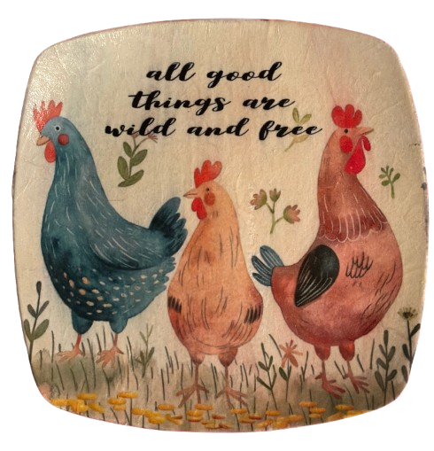 SQUARE Plastic PLATE Farmhouse Country Wall Art Shelf Sitter Decoupage CHICKENS - WILD AND FREE Handmade Gift Idea Crafters Delight - JAMsCraftCloset