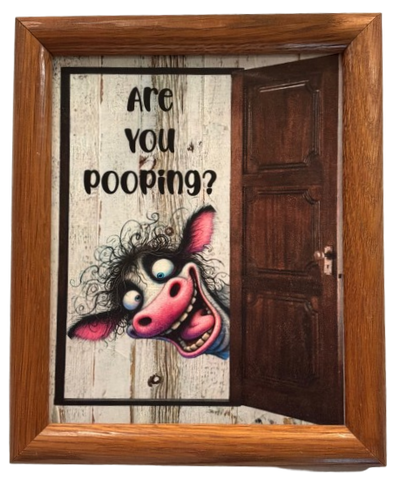 ARE YOU POOPING? 1 GOAT Vintage OAK Wood Framed Decoupaged Ceramic Tile Wall Art Gift Idea Humorous Guest Bathroom Decor- Bathroom Wall Art - JAMsCraftCloset
