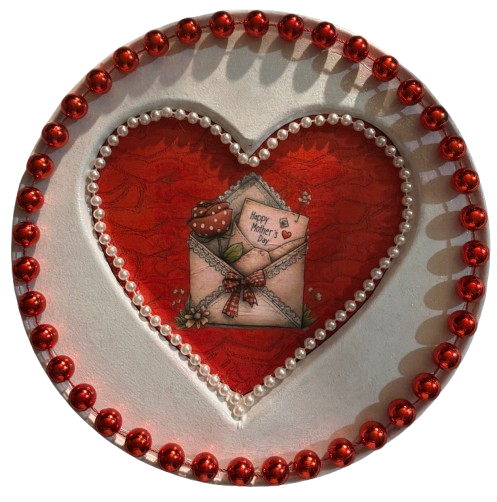 MOTHER'S DAY Heart-Shaped Round Pan Wall Art Handmade Hand Painted Decoupaged - Holiday Decoration LOVE Gift Idea Crafters Delight - JAMsCraftCloset