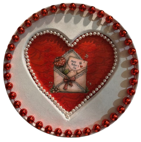 MOTHER'S DAY Heart-Shaped Round Pan Wall Art Handmade Hand Painted Decoupaged - Holiday Decoration LOVE Gift Idea Crafters Delight - JAMsCraftCloset