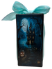GLASS RECTANGLE BLOCK Halloween Decor Shelf Sitter Hand Painted Decoupaged HAUNTED HOUSES - REVERSIBLE Aqua Bow Gift Idea - JAMsCraftCloset