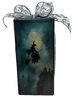 GLASS RECTANGLE BLOCK Halloween Decor Shelf Sitter Hand Painted Decoupaged FLYING WITCHES - REVERSIBLE Gray Sparkly Bow Gift Idea - JAMsCraftCloset